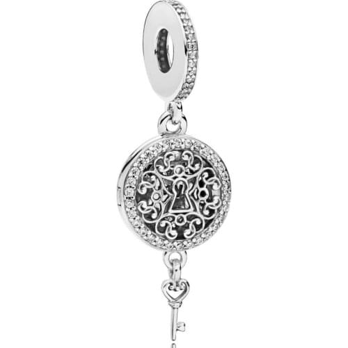 Genuine 925 Sterling Silver Charm Openwork Key To My Heart Lock And Regal Key Beads Fit Pan Bracelet & Necklace Diy Jewelry