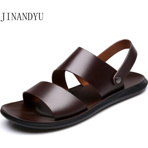 Summer Beach Shoes Mens Sandals Genuine Leather Brown Black Sandals for Men Outdoor Casual Shoes Flats Shoes Men Sandals Slipper