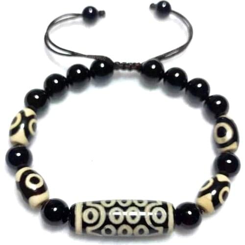 Tibet Fengshui Agate Black/White 3/9/21 Eyes DZI BEADS 8mm Black Agate Beads Woven Bracelet Men&women Jewelry Free Shipping