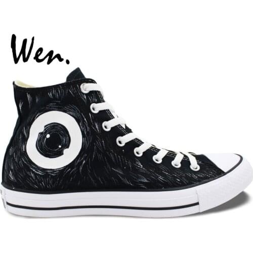 Wen Black Hand Painted Canvas Sneakers Design Custom Mamafaka High Top Men Womens Black Canvas Shoes