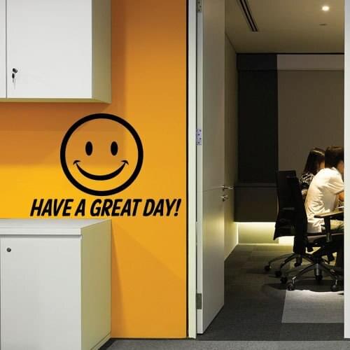 Smile Face Pattern Wall Decal Quotes Have A Great Day Vinyl Wall Stickers Office Door Decals Window Decor Design Art MuralSYY990