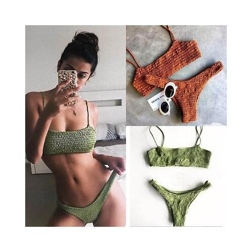 Women Bikinis Set Pleated Swimwear, Separated Two Pieces Suit, Female Swimsuit, Sexy Bikini Set, Summer Bather New Fashion 2021