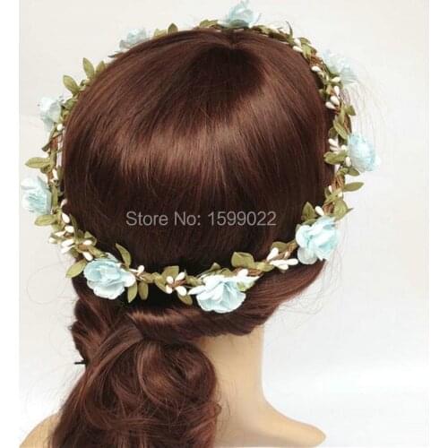 3pcs/lot Forest Wedding Green Leaf Rarran Flower Hair Wreath Women Rose Headband Boho Hair Accessories Diy Bridesmaid headpieces