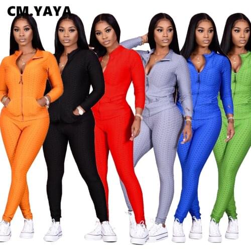 CM.YAYA Autumn Winter Vintage Womens Set Jacket Jogger Pants Suits Tracksuit Matching Two Piece Sets Fitness Casual Outfit