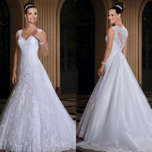 Vestido de noiva see through back vestidos de noivas 2014 sexy detachable train vestido de casamento wedding dresses