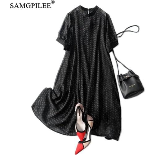 European 2021 New Fahsion Letter Pattern Dress Summer Thin Chiffon Loose Short-sleeved Summer Women Black Dresses Vadim 4XL
