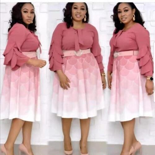 HGTE Petal Sleeve Print Womens Vintage Dress L XL 2XL 3XL Plus Size African Dress Gradient party elegant dress