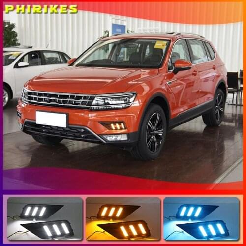 1Pair Car light for Volkswagen VW Tiguan 2017 2018 2019 DRL Daytime Running Light with Yellow Turn signal fog lamp