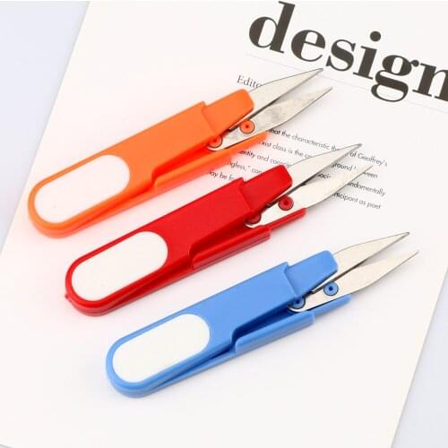 1Pcs U Shape Plastic Handle Safety Cover Sewing Scissors Thread Embroidery Cutter Portable Cutter Scissors Yarn Shear DIY Tools