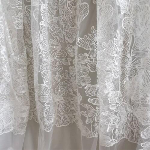 1 yard Off White Sequin Lace Fabric Wedding Dress Sewing Accessories DIY Material Tablecloth