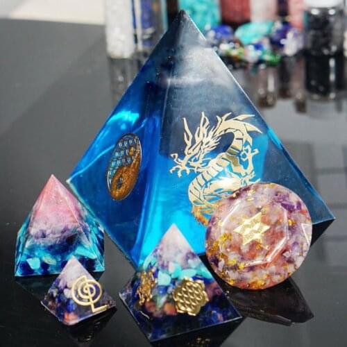 10Pcs 6.8cm 7 Chakra Copper Energy Tower Orgonite Sticker Flower Life Tree Pyramid Epoxy Resin Material Jewelry Making
