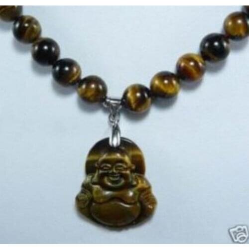 18" Charming tiger'eye laughing Buddha pendant necklace
