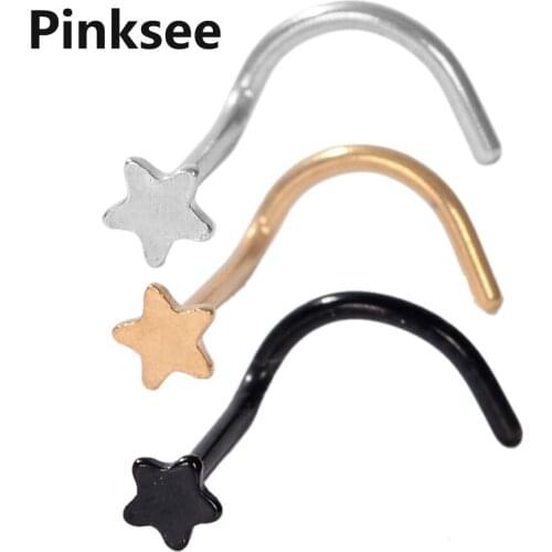 2pcs Fake Nostril Nose Stud Piercing Surgical Steel Twist Gold Black faux septum clicker Nose Ring Hoop Jewelry 20g