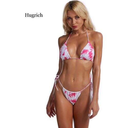 2021 New European and American Gradient Lace Up Bikini Sexy Womens Split Two Piece Set