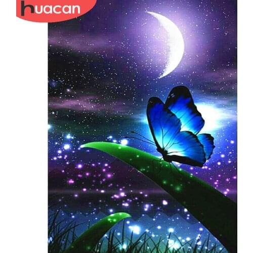 HUACAN Diy Diamond Painting Butterfly Night Moon Embroidery Fantasy Animal Mosaic Wall Decor Crystal Gift