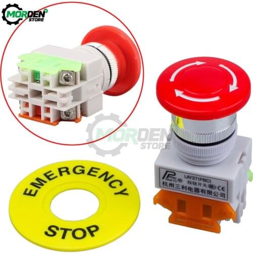 1NO 1NC 10A 660VEmergency Stop With Waterproof Protective Bo Mushroom Head 22mm Rotary Push Button Switch Dropship