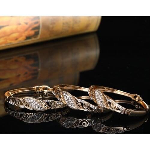3 PCS Gold Color Full Rhinestone Cuff Bracelet Bangle For Women Arabic Ethnic Wedding Party Jewelry Morocco Bridal Gift