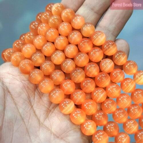 Orange Cat Eye Beads Smooth High Quality Round Loose Beads Diy Charm Bracelets For Jewelry Making Opal Stone 15" Inch 6/8/10MM