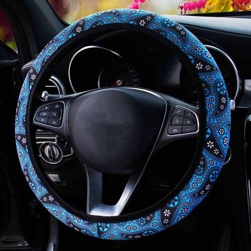 Floral Print Bohemia Style Car Steering Wheel Cover 37-38CM Diameter Car Gear Shift Cover Car Styling Car Interior Accessories