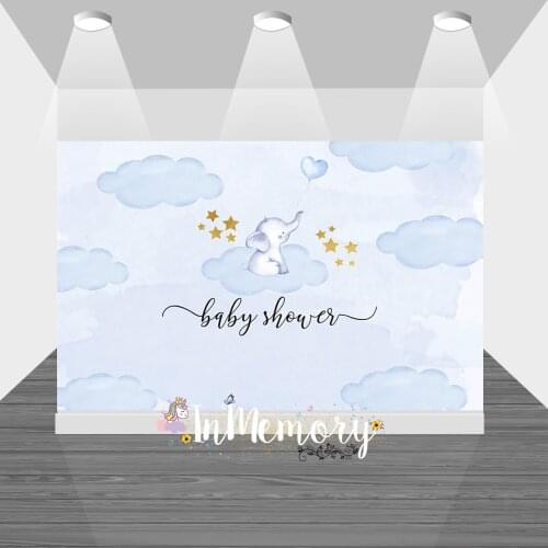 Newborn Baby Shower Photography Background Clouds Baby Elephant Birthday Party for Boys Photocall