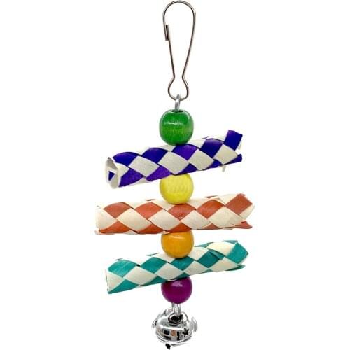 Random Color Parrot Chewing Toy Funny Natural Wooden Cage Bite Toy Parrot Hanging Bell Toy Small Animal Training Toys