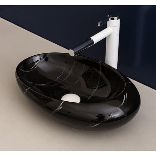 Jingdezhen oval shape ceramic sanitary ware art counter basin wash basin lavabo sink ceramic wash basin Bathroom sink black