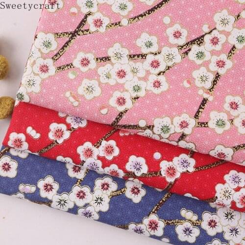 Japanese style Kimono 100% cotton fabric Plum Bronzed print cheongsam cloth for dress Patchwork Home textile material 150*100cm