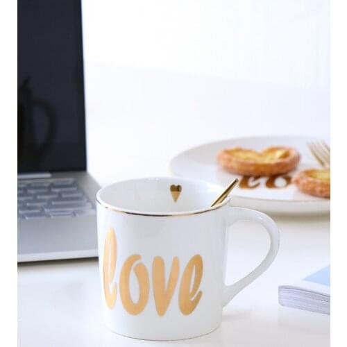 Creative light luxury cup, personality trend mug, coffee cup with lid, nordic style ceramic water cup