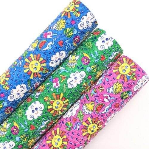 LEOsyntheticoDIY Sun Cloud Summer Chunky Glitter Faux Leather Fabric Sheets Felt Backing Fabric Vinyl For DIY Bows 21X29CM R149A