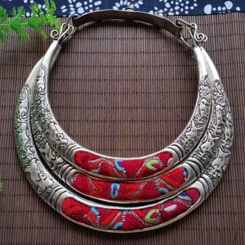 Hot sell new - Embroidery multi-layer national wind collar personality silver embroidered elegant collarbone Necklace