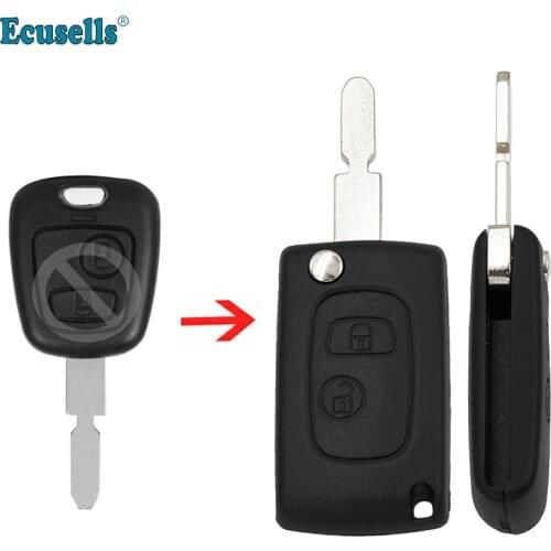 2 Buttons modified Flip Remote Key Shell case fob for Peugeot 406
