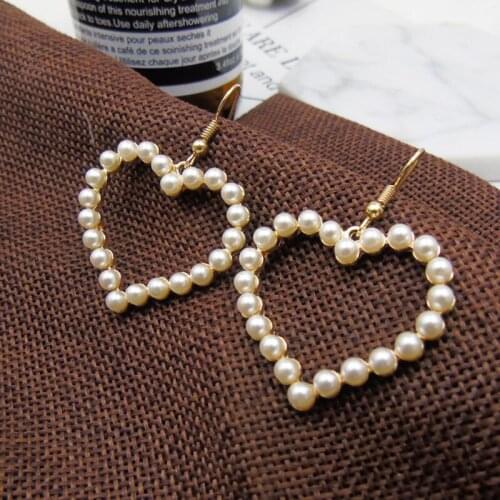 Korean Fashion Modern Womens Earrings 2021 Hanging Pearl Earrings Love Sweet Temperament Girl Fairy Grunge Jewelry-Accessories