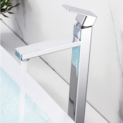 Single Cold Basin Faucet Bathroom Sink Faucets Square Water Crane Deck Mounted Single Hole Bath Tap Chrome Finished
