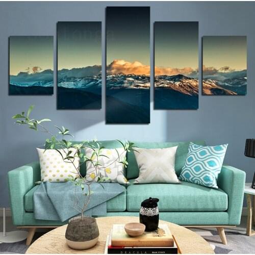 Landscape Mountain Peaks Gorgeous Art Canvas Painting Wall Sticker Poster Light Luxury Decorative Painting Simple Style Modern