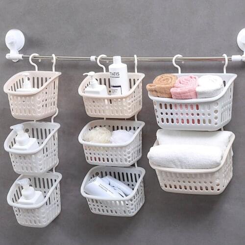 Plastic Multi-Function Hanging Shower Basket with Handle for Bathroom Kitchen Home Drain Storage Holder Sundries Storage Basket