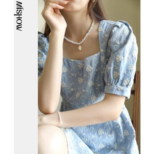MISHOW Womens Dress Summer 2021 New French Vestidos Floral Puff Sleeve Embroidery A-line Mini Dresses MXA23L0130