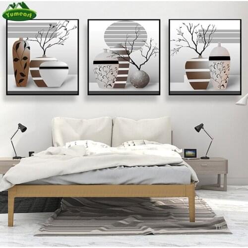 Striped Abstract Magnolia Flower Vase Contemporary Wall Art Pictures Prints Prints Artwork for Modern Bedroom Living Room Decor