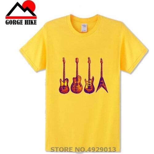 2019 Casual Clothing Fashion T Shirt Six String Quartet Electric Guitar Print Tee Shirt Male Big Size Music Rock Style T-shirt