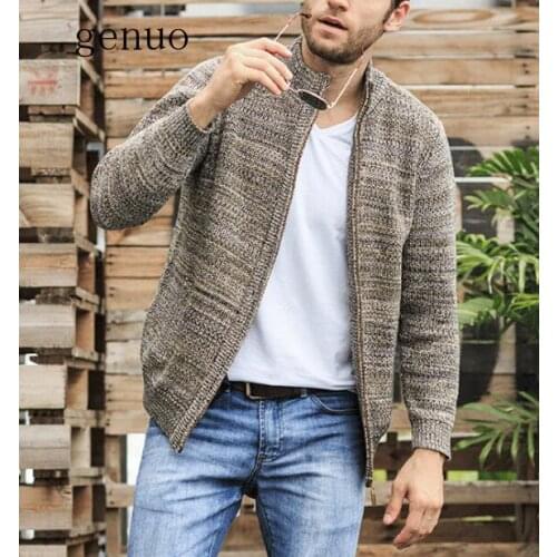 Casual Mens Sweater Thick For 2020 Winter Autumn Polyester Male Cardigan Stand Collar Plus Size M- XXL XXXL