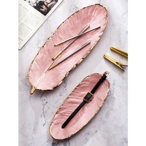 Nordic Home Decoration Vintage Desk Organiser Gold Inlay Ceramic Trinket Ring Dish Storage Tray Ring Holder Jewelry Plate