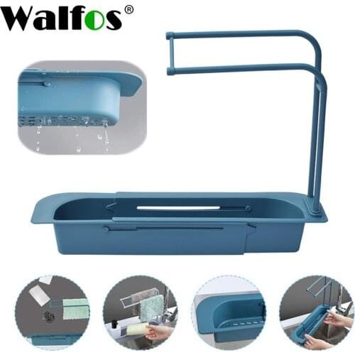 Walfos Telescopic Sink Kitchen Drainer Rack Storage Basket Bag Faucet Holder Adjustable Bathroom Holder Sink Kitchen Accessorie
