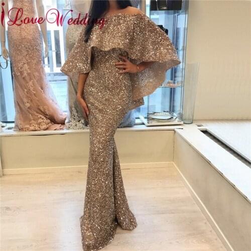 Evening Dress Sheer O Neck Trumpet Formal Dress Gold Shawl Custom made Sexy Long Evening Dresses for Party Gown