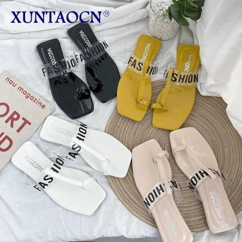 2021 Summer Ladies Barefoot Outdoor Slippers Yellow Soft Bottom Flip Flops Womens Street Fashion Cool Flat Shoes Size 35-40