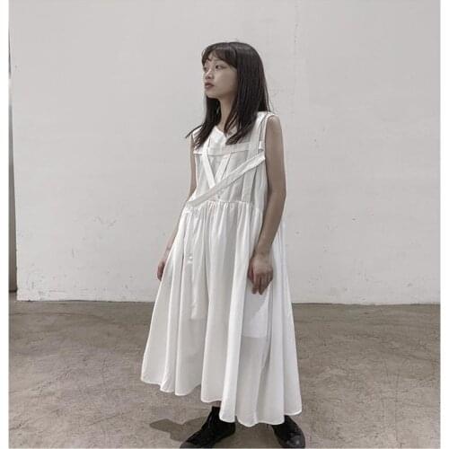 Large Yamamoto dark sleeveless dress women 2021 summer loose temperament medium long knee A-line skirt