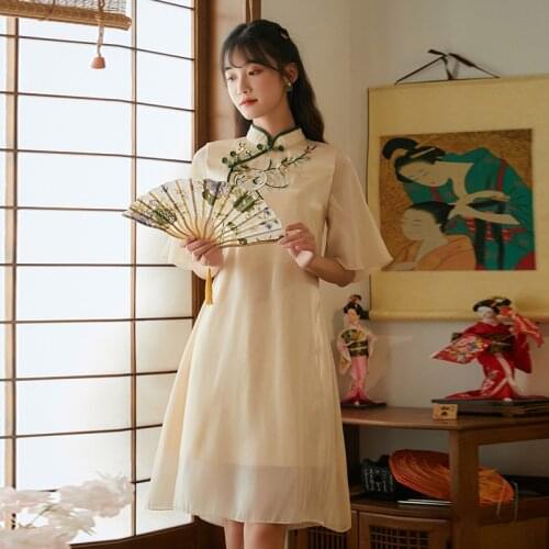 Summer new new cheongsam modified version of China wind erosion bone young girl retro fairy dress