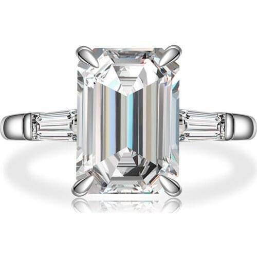 100% 925 Sterling Silver Simulation Moissanite 7ct 8*11MM Emereald Cut 5A Zircon Ring Wedding Engagement Fine Jewelry