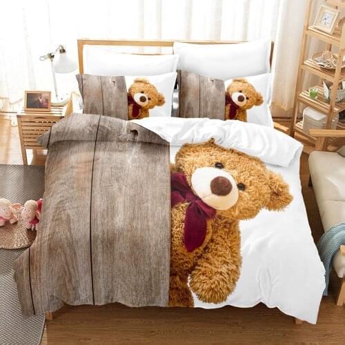 100% High Quality Cute Cartoon Teddy Bear Bedding Sets Children Bed Linen Set 3D Animal Bedclothes Bed Duvet Cover Set Twin Size