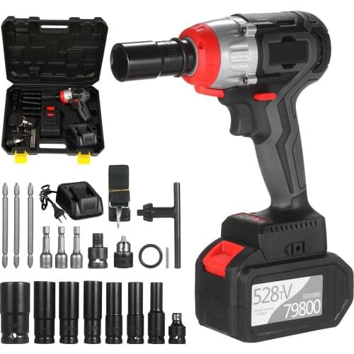 200W Cordless Impact Wrench 980Nm Torque Brushless Motor Wrench Quick Chuck 2x6.0A with Fast Charger Impact Power Tool Kit