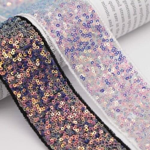 5Yard/Lot 4CM Wide Colorful Sequined Lace Trim Ribbon DIY Handmade Bow Hair Wedding Dance Dress Hairpin Fabric Belt Material