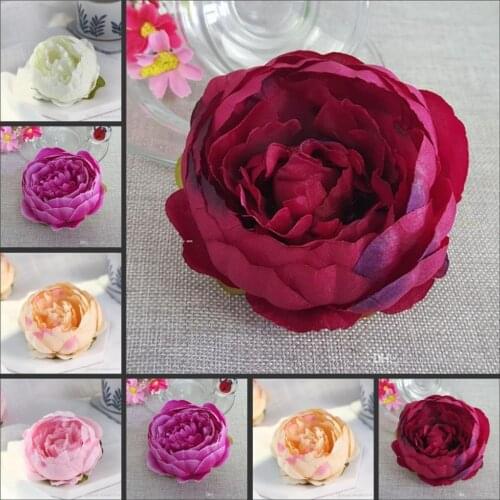 50pcs 10cm Artificial Flowers For Wedding Decorations Silk Peony Flower Heads Party Decoration Flower Wall Wedding Backdrop Whit